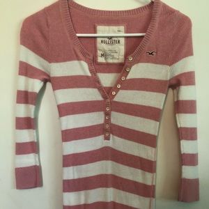 Hollister pink and white striped shirt